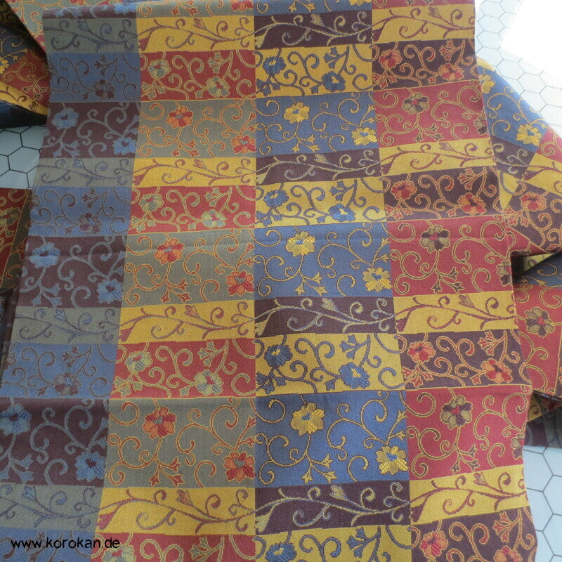 Arabesken in Karo - Jacquard, Nagoya Obi, dunkelbunt