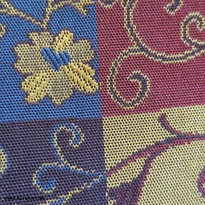 Arabesken in Karo - Jacquard, Nagoya Obi, dunkelbunt