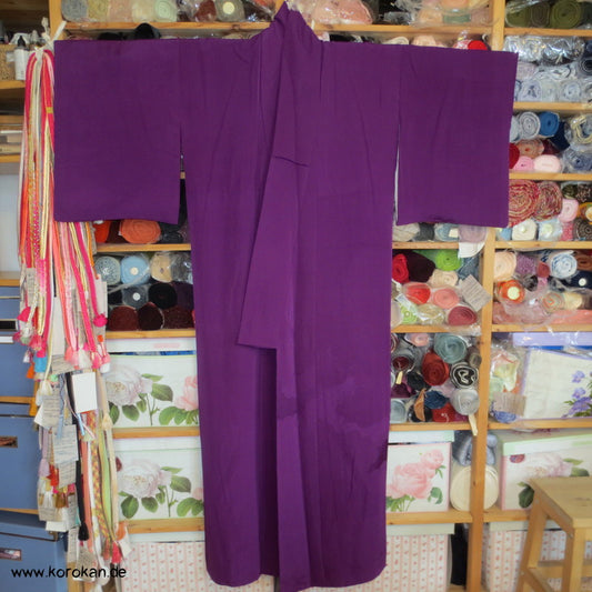 gewebte Wolken einfarbig violetter Seidendamast Iromuji - Kimono