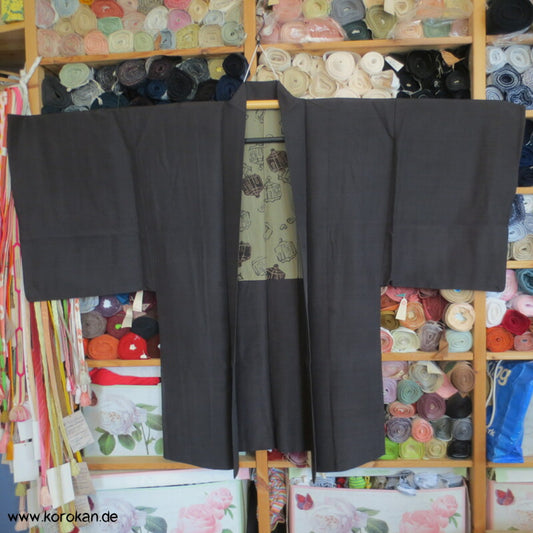 dunkelbraune Seiden Tsumugi Haori Kimono Jacke