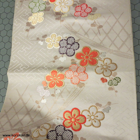 Ume, Sayagata, Bambusgitter Obi Nishijin - Seiden Brokat