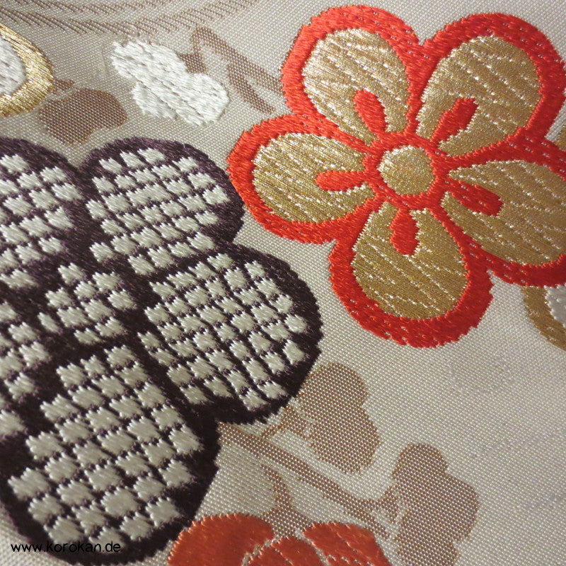 Ume, Sayagata, Bambusgitter Obi Nishijin - Seiden Brokat