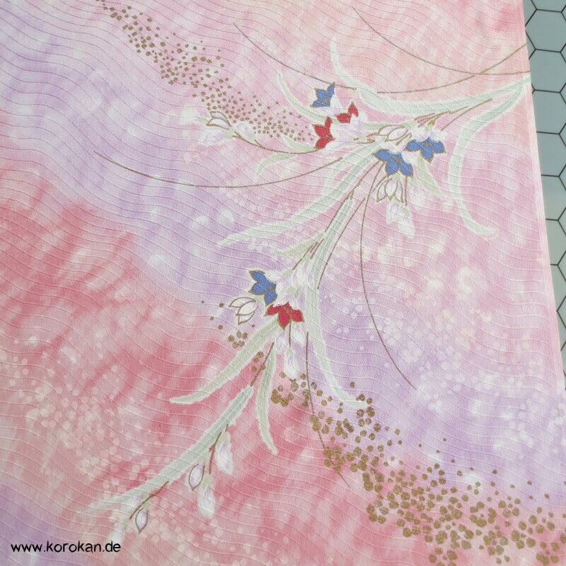diagonal Bokashi, Blütenzweige Kimono Seiden Rinzu Damast