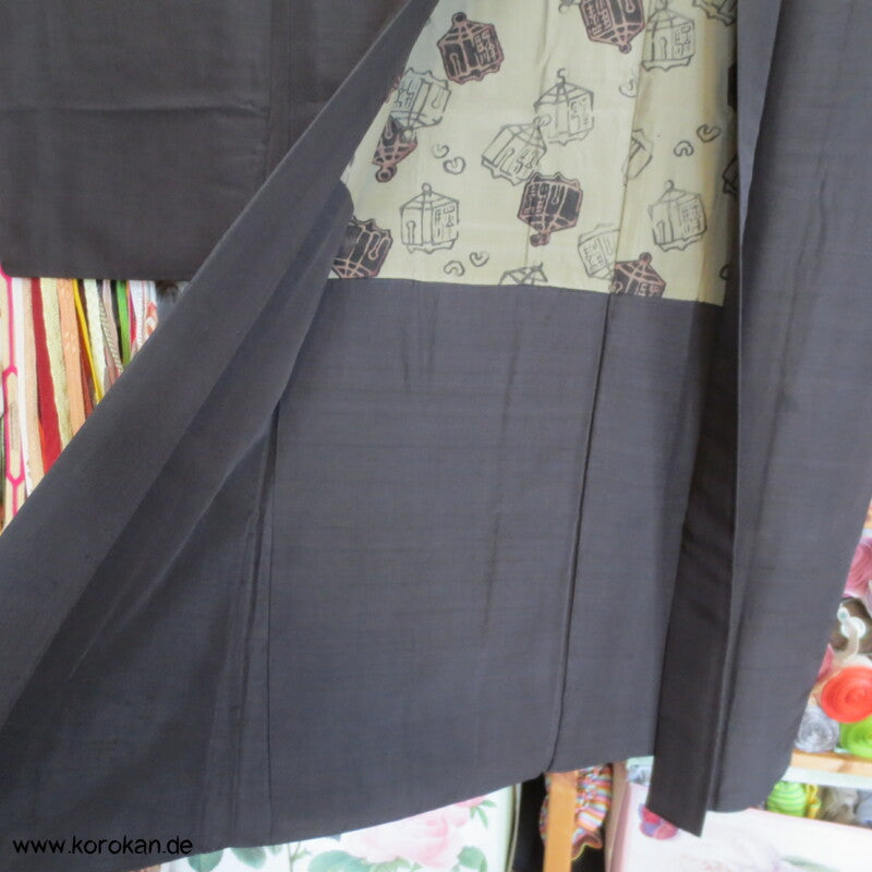 dunkelbraune Seiden Tsumugi Haori Kimono Jacke