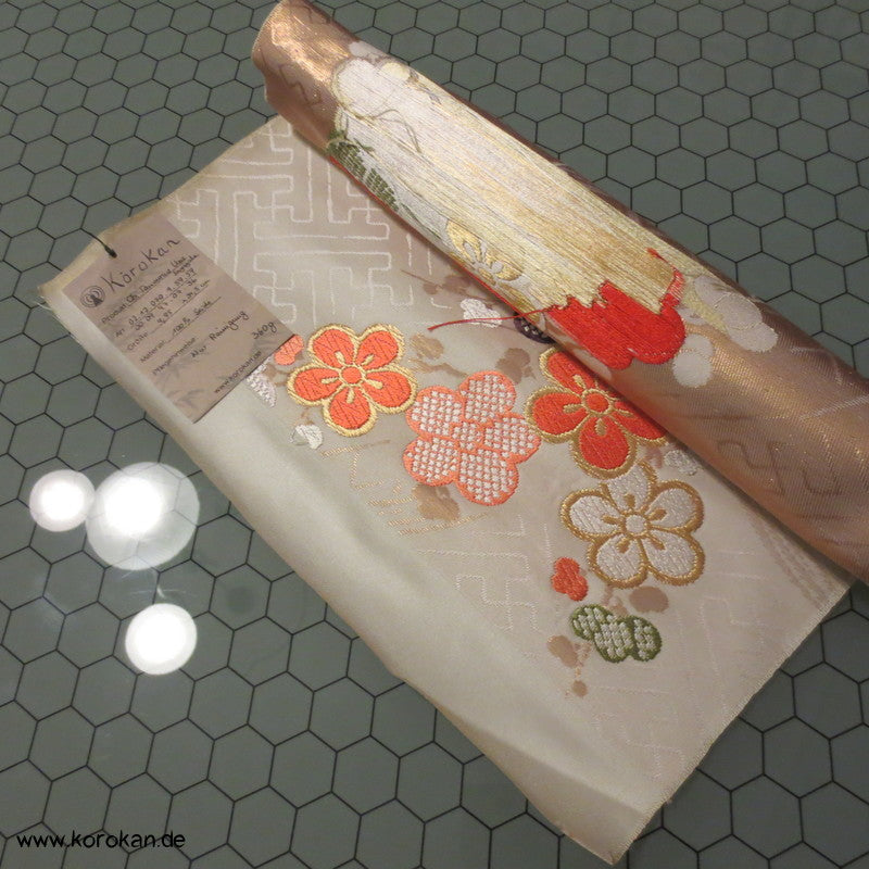 Ume, Sayagata, Bambusgitter Obi Nishijin - Seiden Brokat