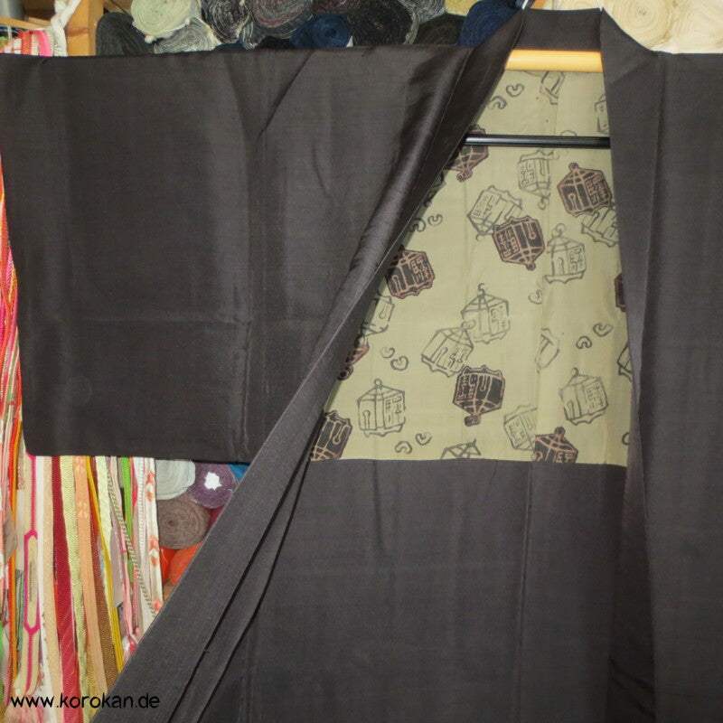 dunkelbraune Seiden Tsumugi Haori Kimono Jacke