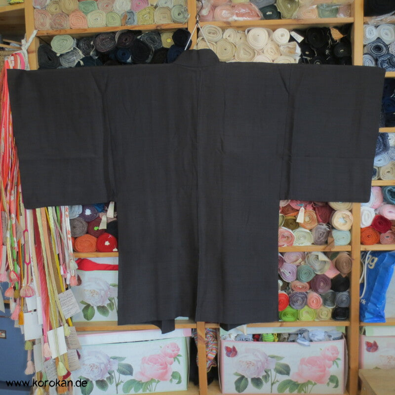 dunkelbraune Seiden Tsumugi Haori Kimono Jacke