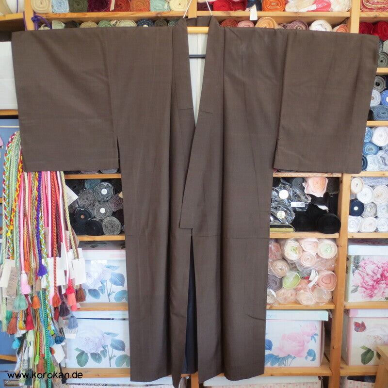 braun - blau karierter Seiden Männer Kimono, auf Seide gefüttert