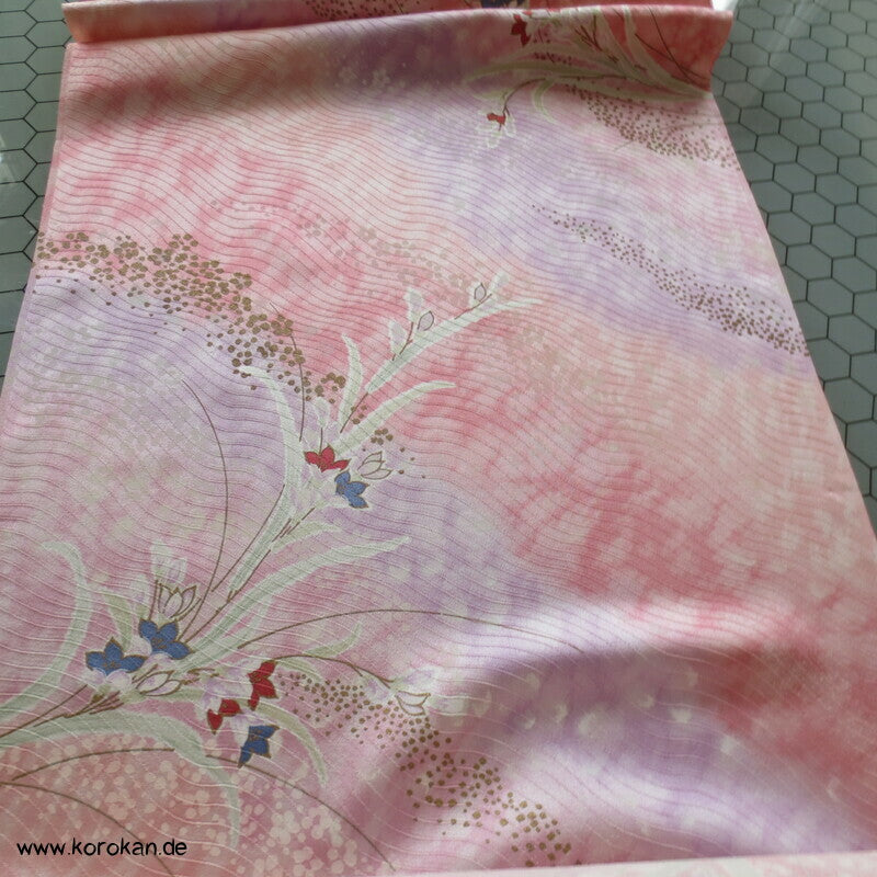 diagonal Bokashi, Blütenzweige Kimono Seiden Rinzu Damast