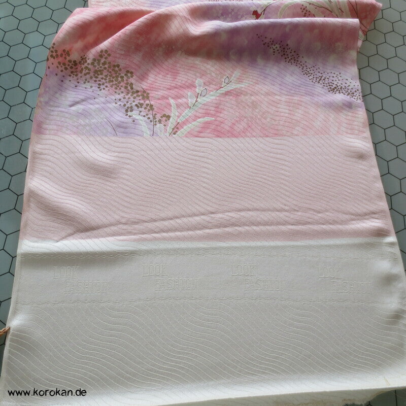 diagonal Bokashi, Blütenzweige Kimono Seiden Rinzu Damast