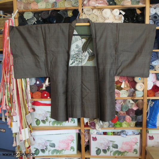 Fuji San, Boot Futter, Haori Jacke aus braunem Tsumugi