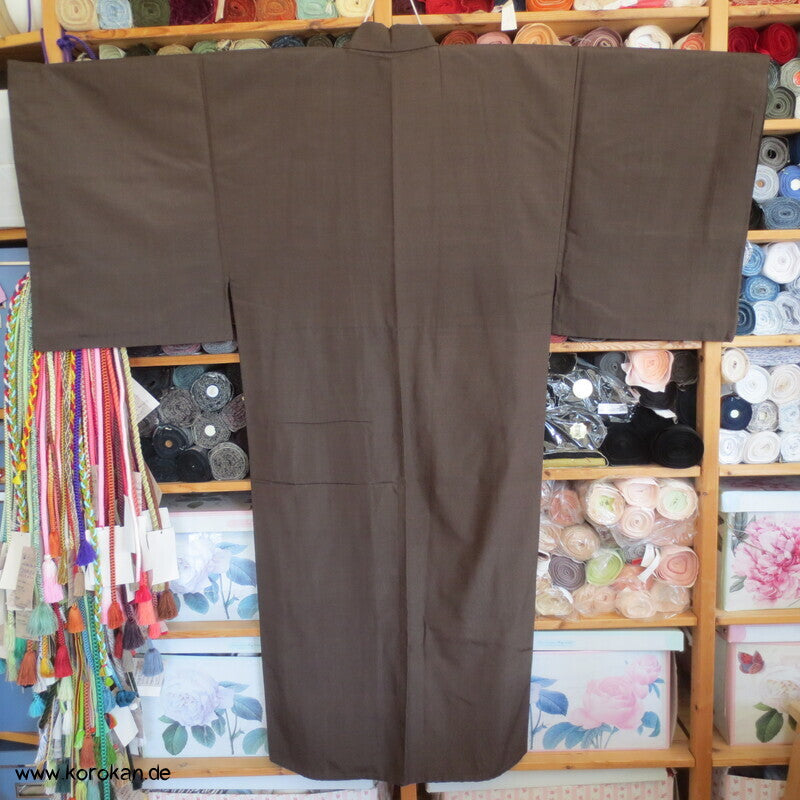 braun - blau karierter Seiden Männer Kimono, auf Seide gefüttert