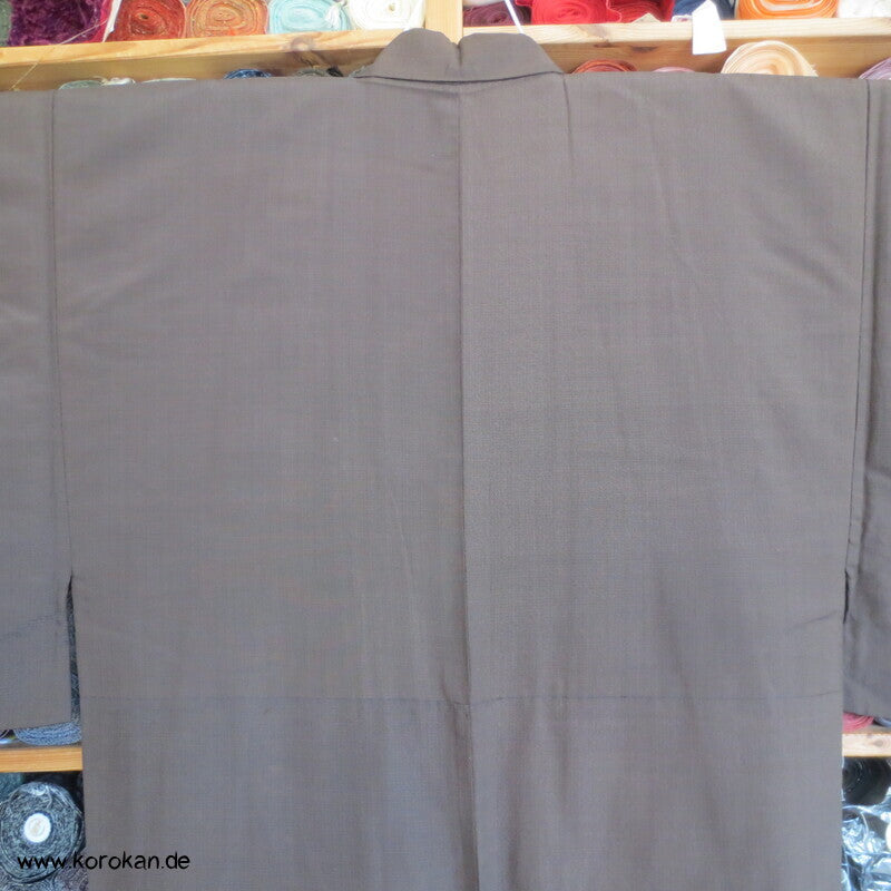 braun - blau karierter Seiden Männer Kimono, auf Seide gefüttert