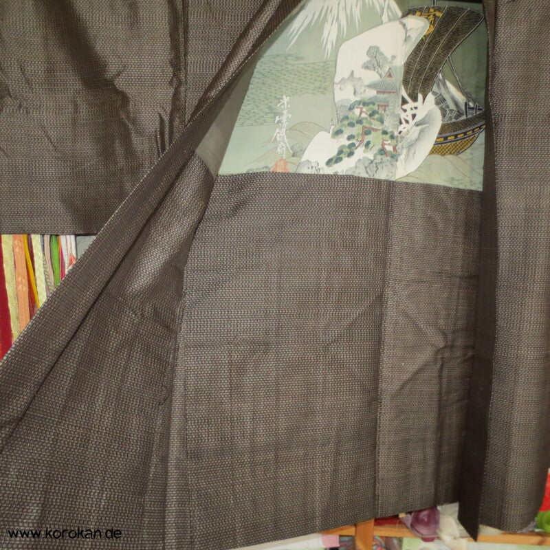 Fuji San, Boot Futter, Haori Jacke aus braunem Tsumugi
