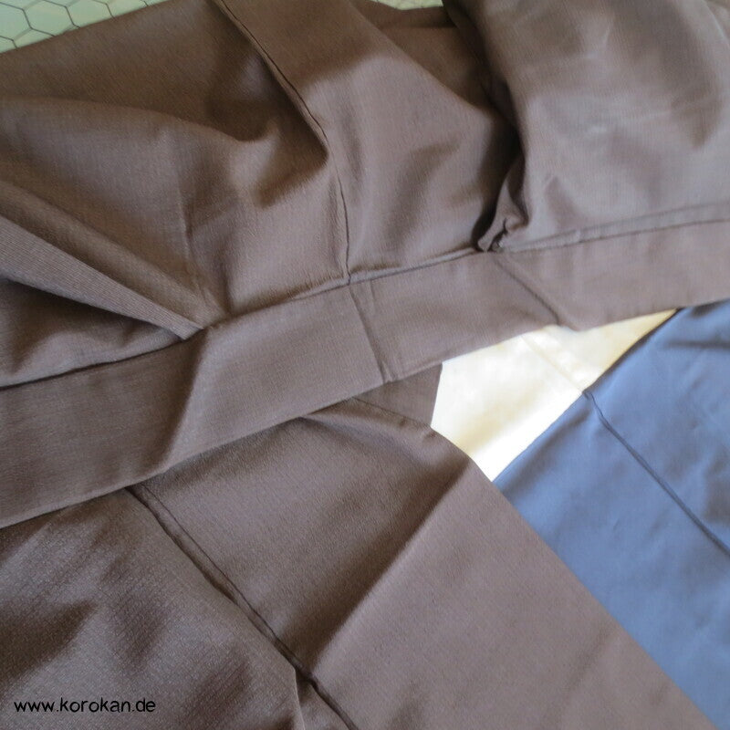 braun - blau karierter Seiden Männer Kimono, auf Seide gefüttert