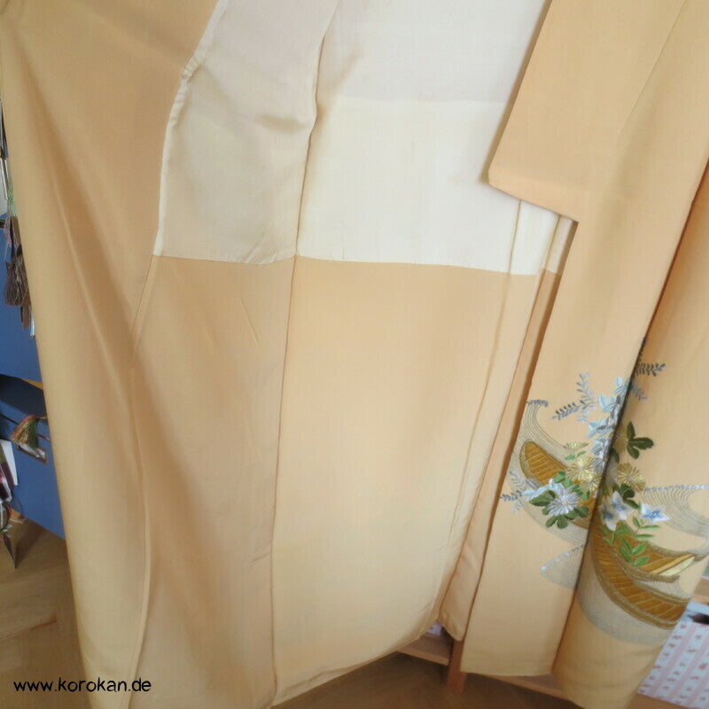 Japan Boote im Schilf Stickerei Irotomesode Seidencrepe Kimono