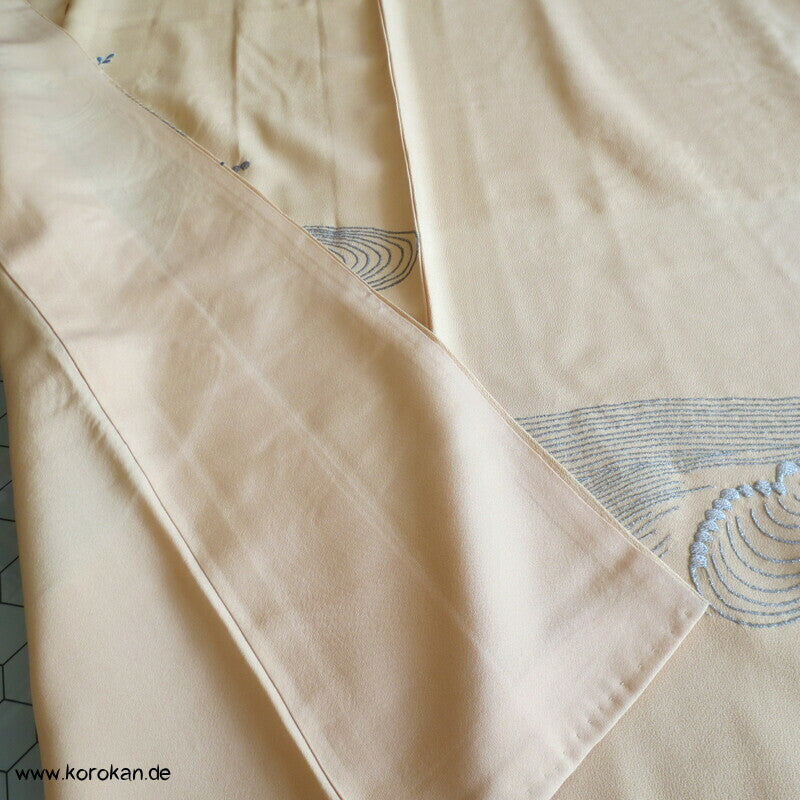 Japan Boote im Schilf Stickerei Irotomesode Seidencrepe Kimono