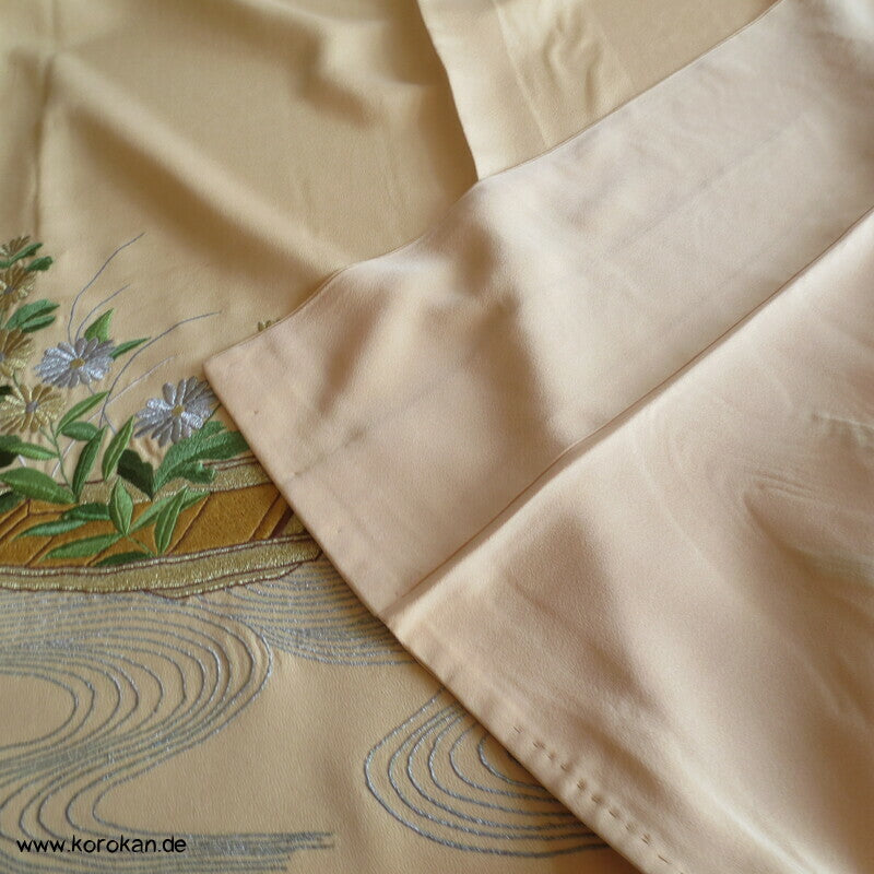 Japan Boote im Schilf Stickerei Irotomesode Seidencrepe Kimono