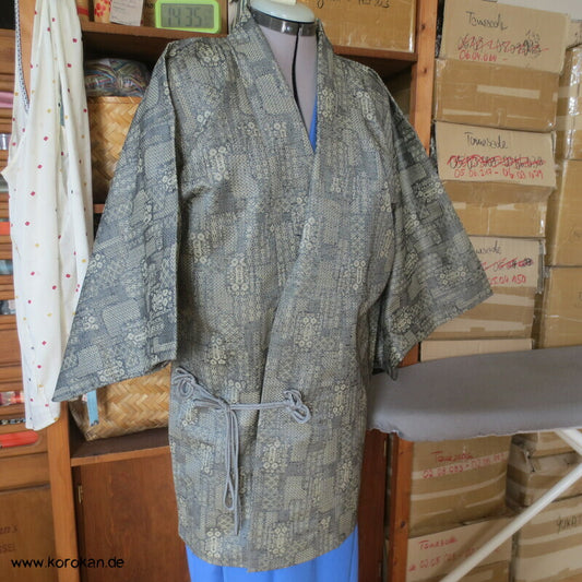 Dochugi Kimono Jacke, graubeiges Jacquard Mischgewebe