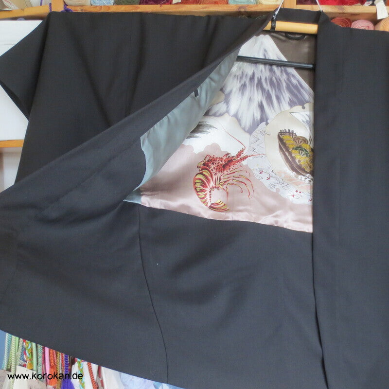 Haori Kimono Jacke Cool Wool Anzugstoff , handgemaltes Futter, Anfertigung