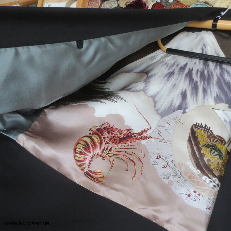 Haori Kimono Jacke Cool Wool Anzugstoff , handgemaltes Futter, Anfertigung