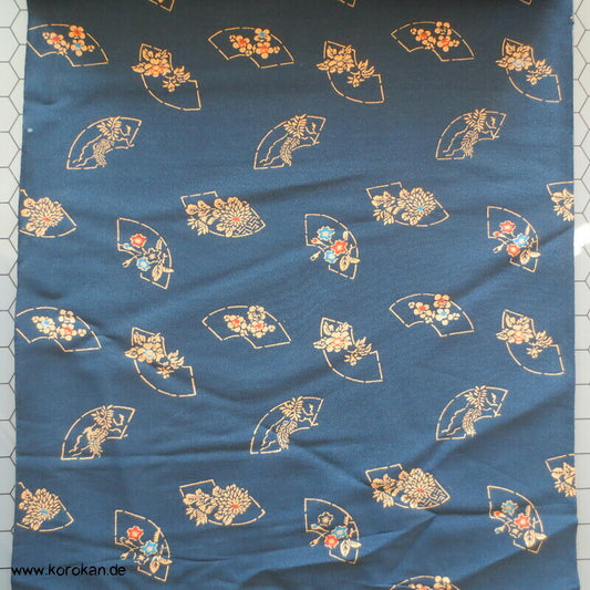 Musterfächer auf petrol Chirimen Kimono Seiden Crepe