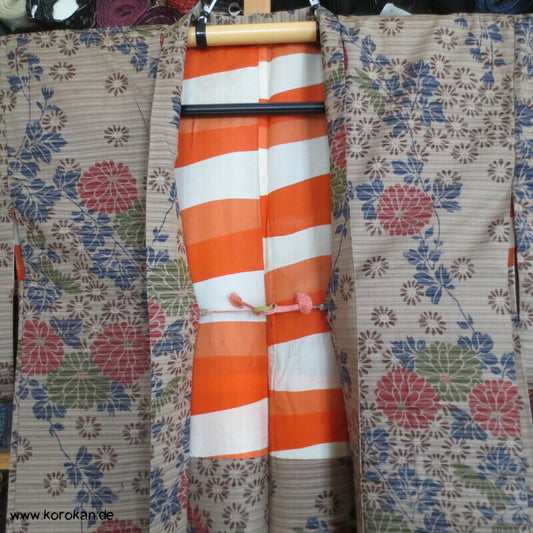Chrysanthemen Haori Kimonojacke , Meisen Seide, Himo