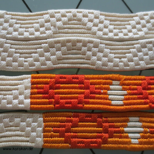 weiß mit orange Obijime, Seide, durchbrochen geflochten