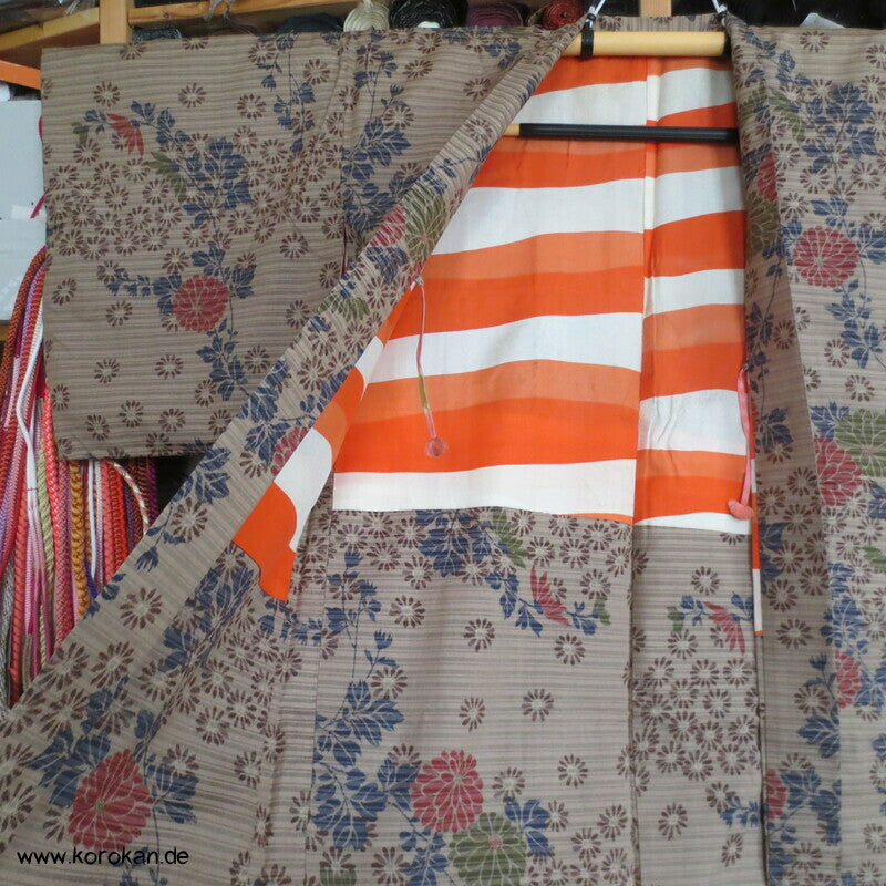 Chrysanthemen Haori Kimonojacke , Meisen Seide, Himo
