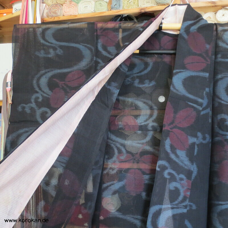Japan Art Deco Nandina am Fluss Hitoe Kimono, steifes Sha Seidengewebe