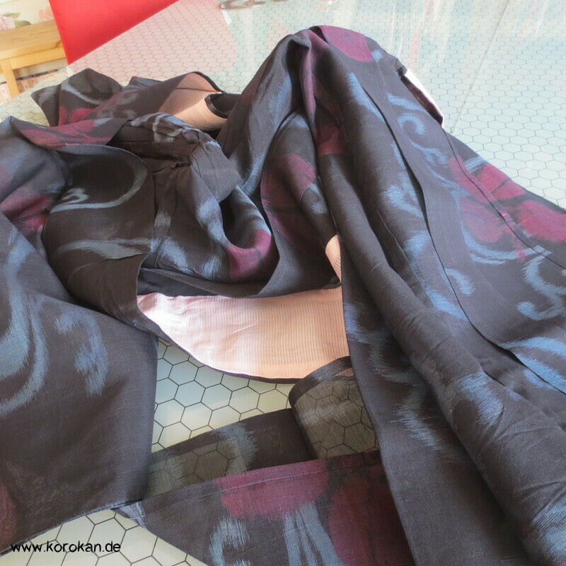 Japan Art Deco Nandina am Fluss Hitoe Kimono, steifes Sha Seidengewebe