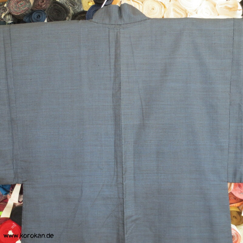 gewebter Tiger Futter, Haori Kimono Jacke - dunkelblaue Tsumugi Seide
