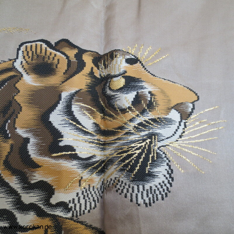 gewebter Tiger Futter, Haori Kimono Jacke - dunkelblaue Tsumugi Seide