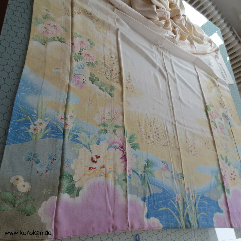 Furisode ? Nakagi? antiker Kimono, leicht mit Mandarinenten