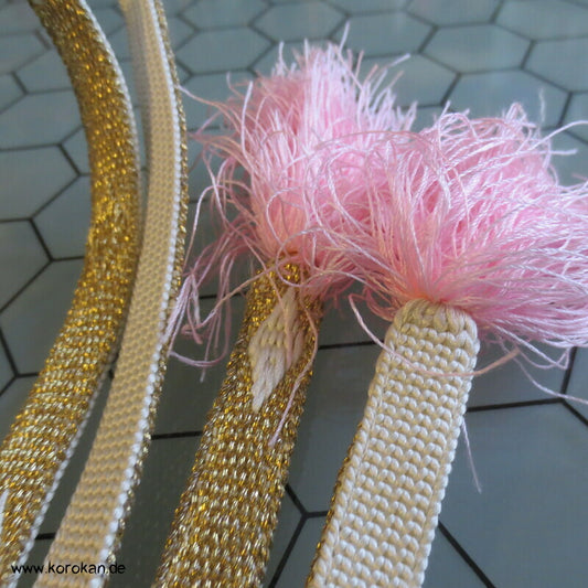weiß gold mit rosa Troddeln Obijime, Seide / Lurex