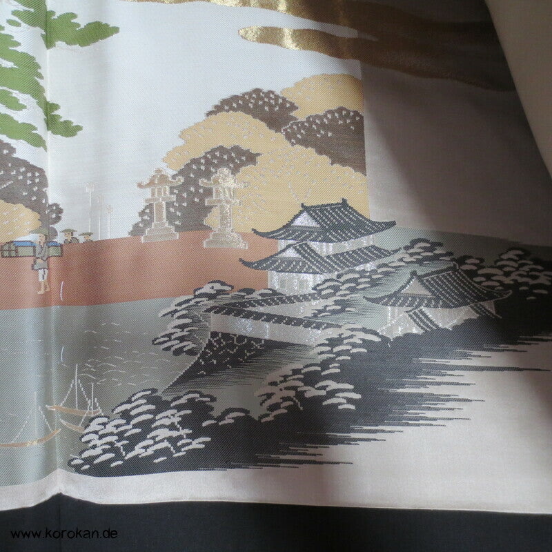 Haori Kimono schwarzer Seidencrepe Jacke, gewebtes Futterbild, 5 Mon