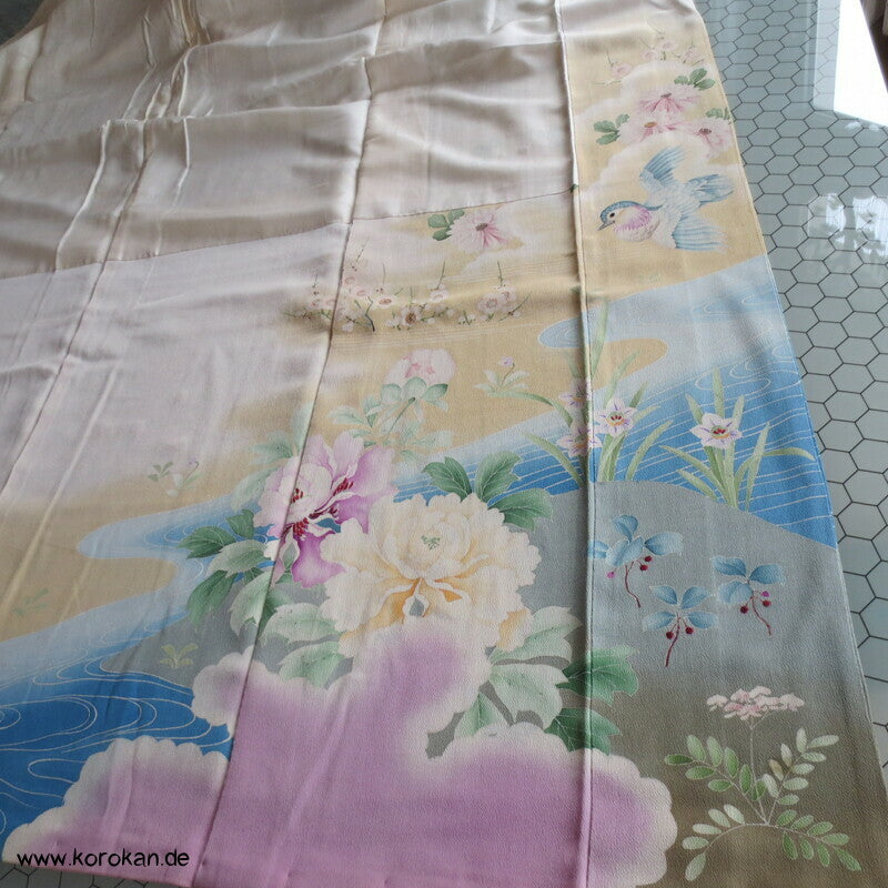 Furisode ? Nakagi? antiker Kimono, leicht mit Mandarinenten