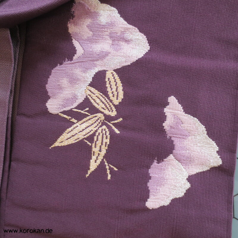 Berge und Bambus Nagoya Seiden Obi - aubergine Rips