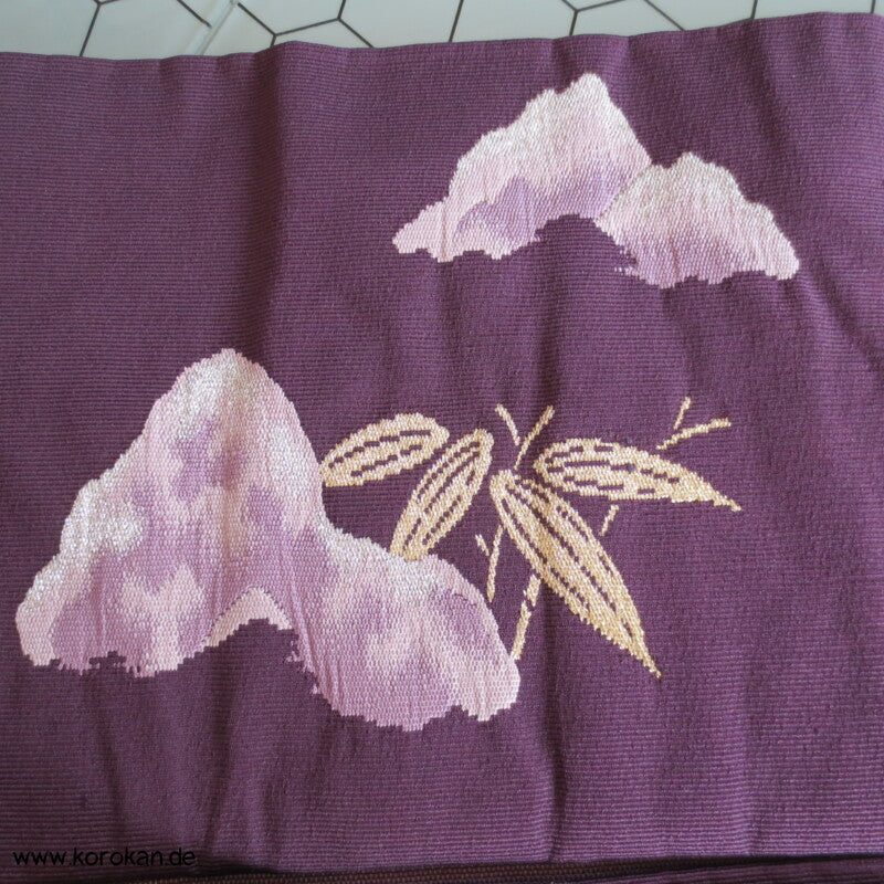 Berge und Bambus Nagoya Seiden Obi - aubergine Rips