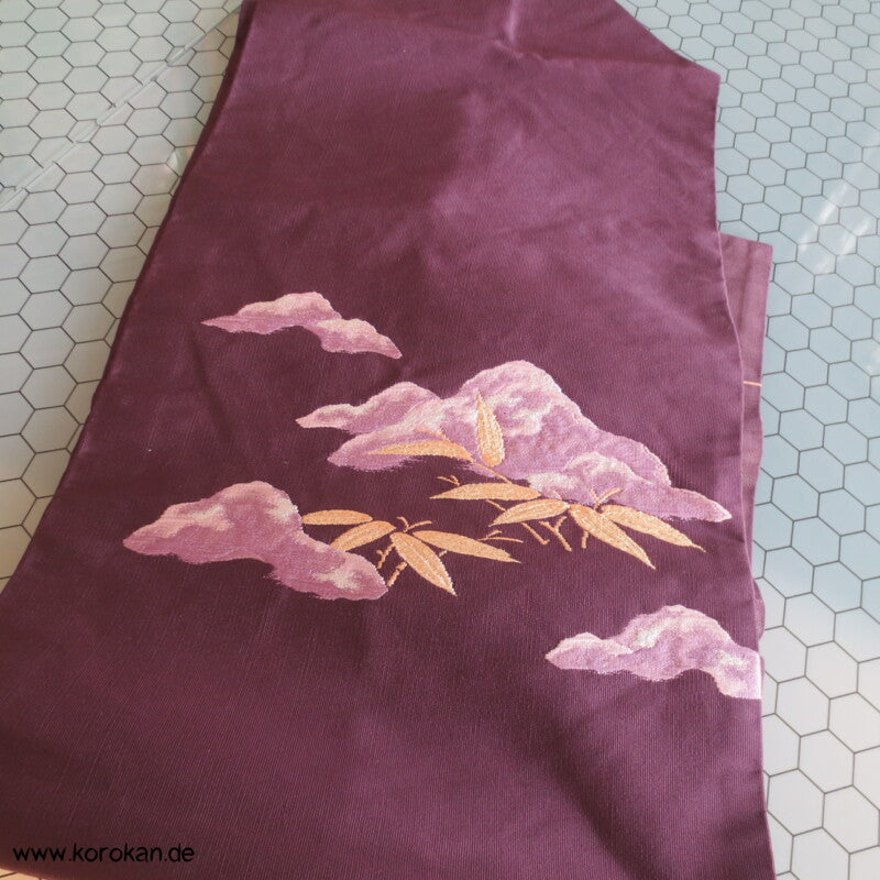 Berge und Bambus Nagoya Seiden Obi - aubergine Rips