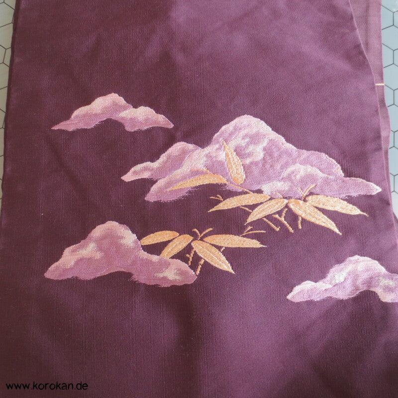 Berge und Bambus Nagoya Seiden Obi - aubergine Rips