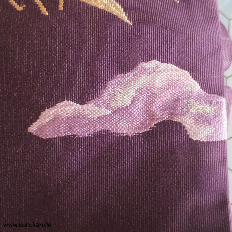 Berge und Bambus Nagoya Seiden Obi - aubergine Rips