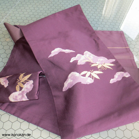 Berge und Bambus Nagoya Seiden Obi - aubergine Rips