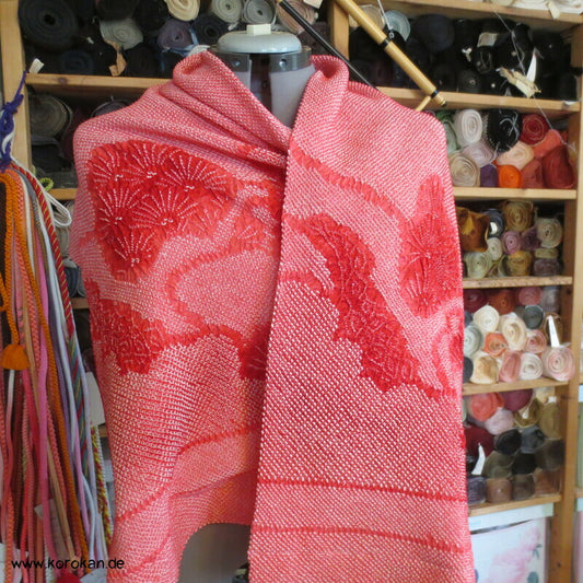 Full Shibori gefütterter Seiden Kimono Schal, Chrysanthemen