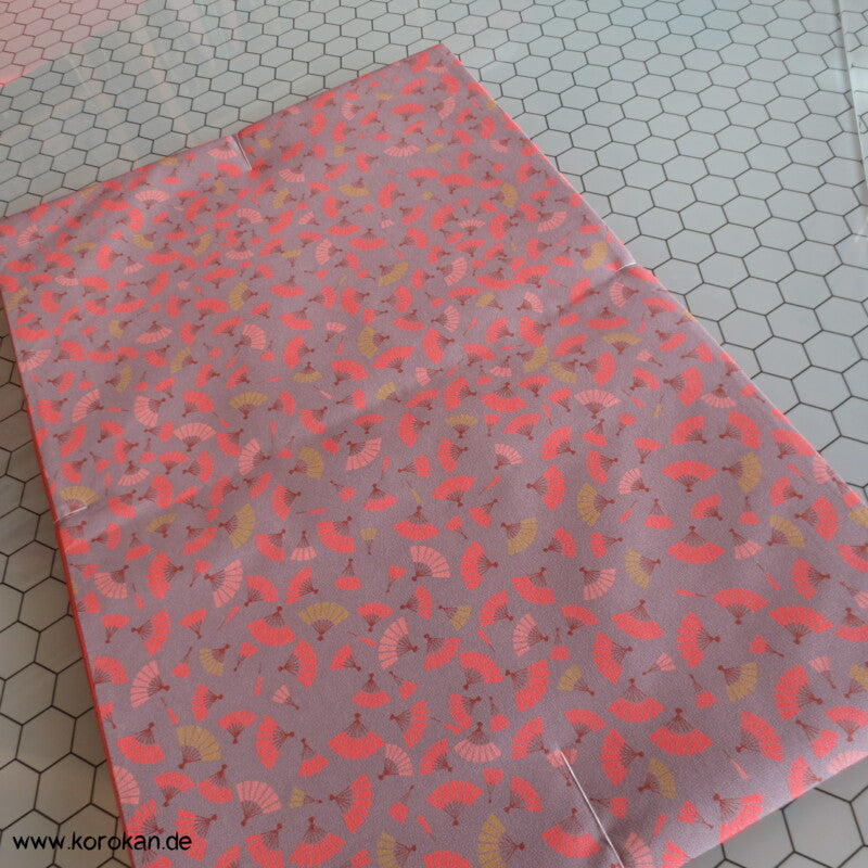 Fächer auf grauem Crepe Originalgehefteter Fukuro Obi
