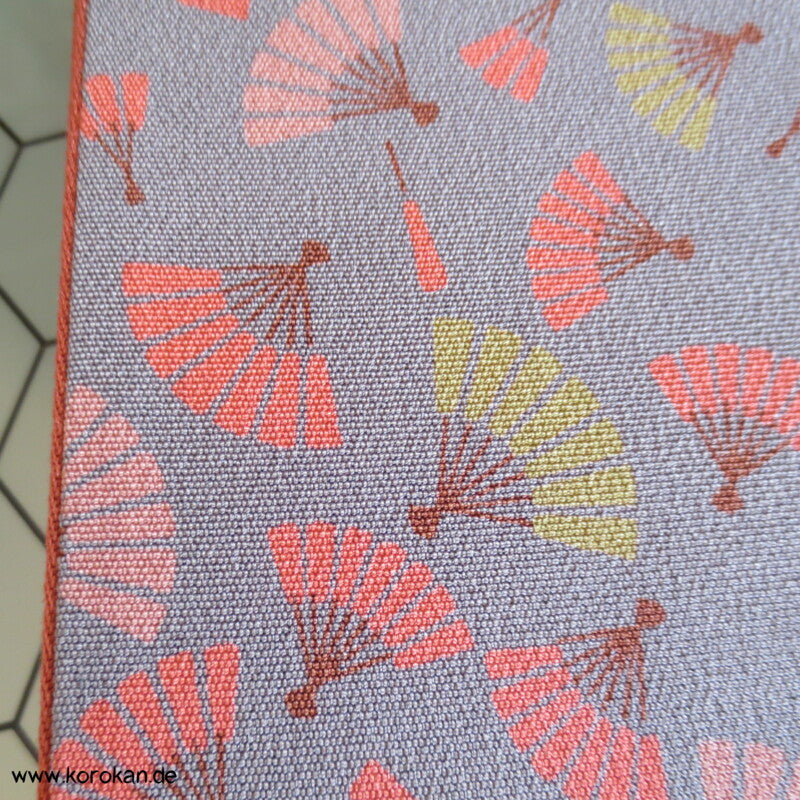 Fächer auf grauem Crepe Originalgehefteter Fukuro Obi