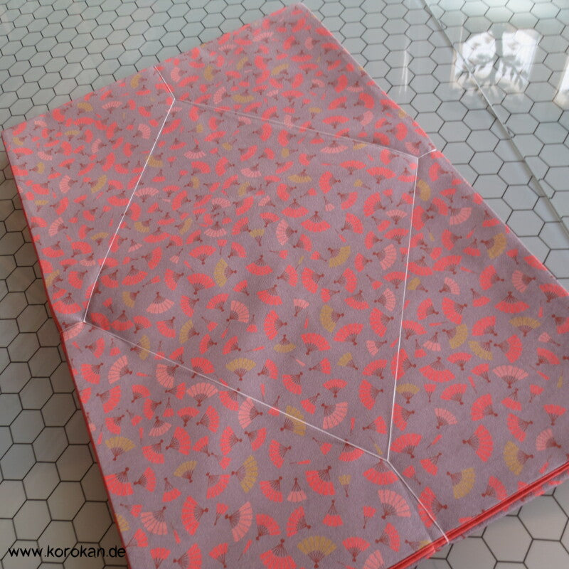 Fächer auf grauem Crepe Originalgehefteter Fukuro Obi