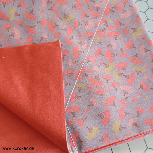 Fächer auf grauem Crepe Originalgehefteter Fukuro Obi