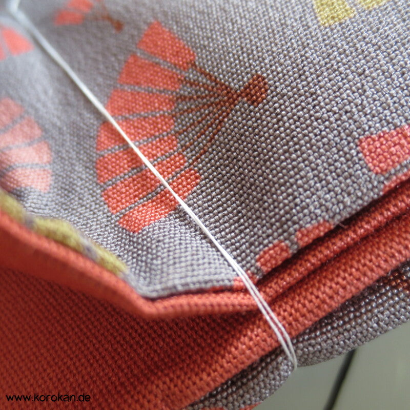 Fächer auf grauem Crepe Originalgehefteter Fukuro Obi