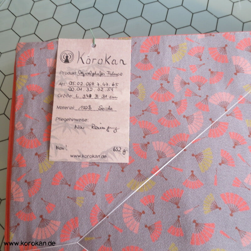 Fächer auf grauem Crepe Originalgehefteter Fukuro Obi